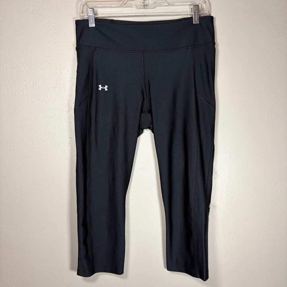 Under Armour Womens Black HeatGear Cropped Leggings‎ Zipper Pocket Athletic M